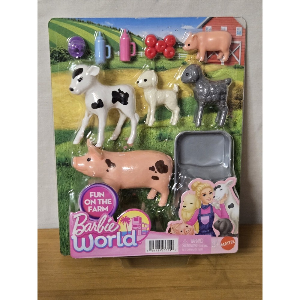 Barbie World Fun on the Farm Playset Cow Pigs Lamb Sheep & Accessories NEW